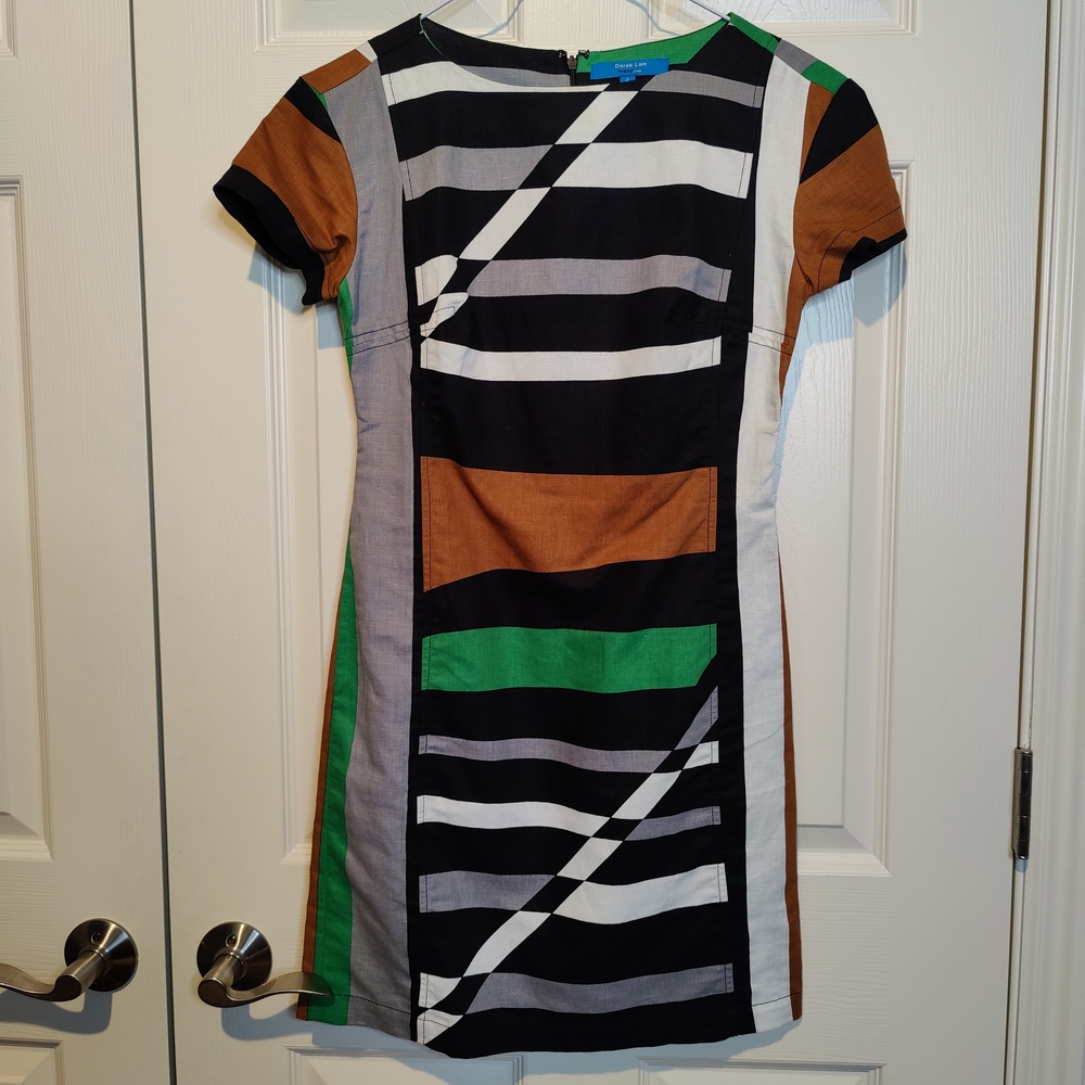 Derek Lam Black and White Sheath Mini Dress Crew Neck Short Sleeve